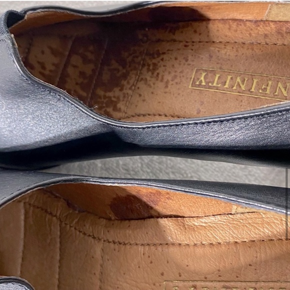 Infinity Black Leather Slip On Square Toe Low Heels W Brown Peekaboo Toe 7.5 - Picture 11 of 14